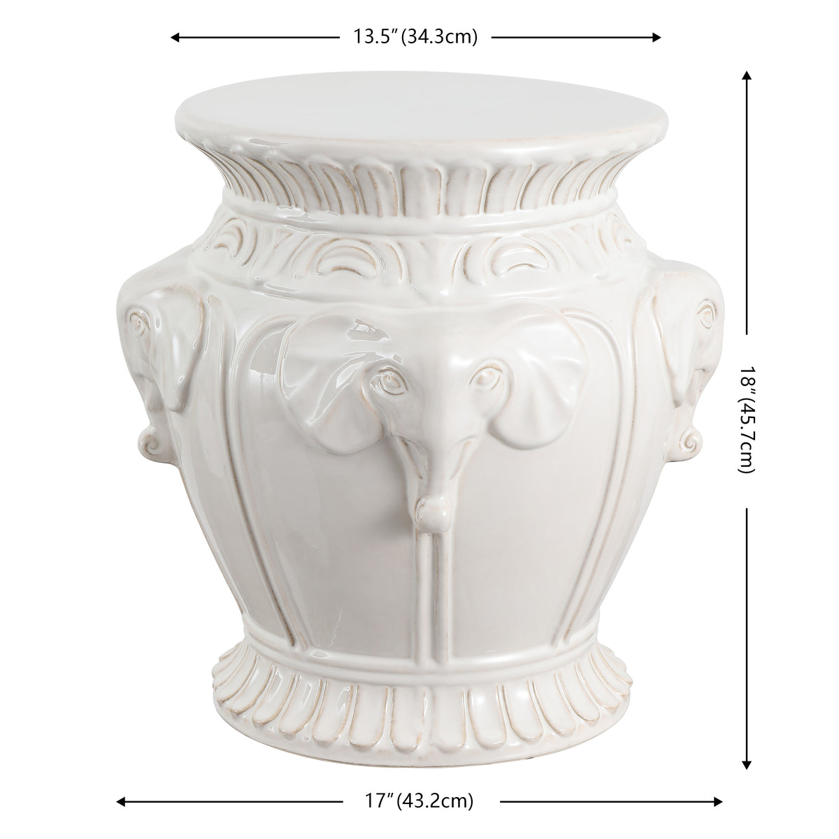 Anita 18" Classic Vintage Ceramic Indoor/Outdoor 4-Elephant Garden Stool