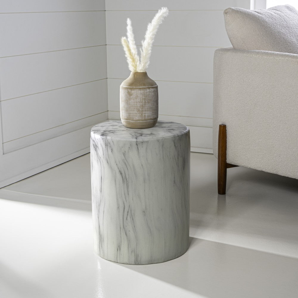 Zeus 16.75" Modern Minimalist Faux Marble Column Indoor/Outdoor Accent Table