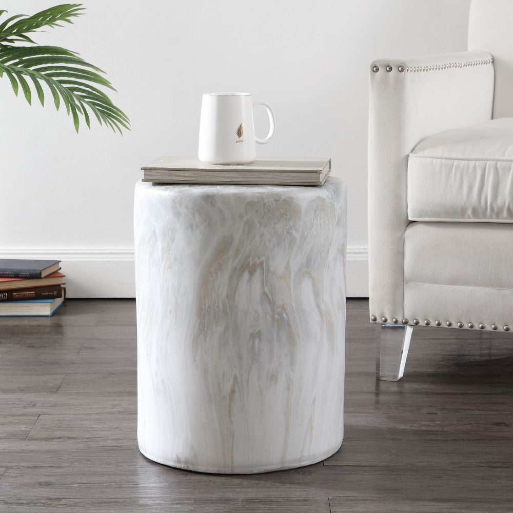 Zeus 16.75" Modern Minimalist Faux Marble Column Indoor/Outdoor Accent Table