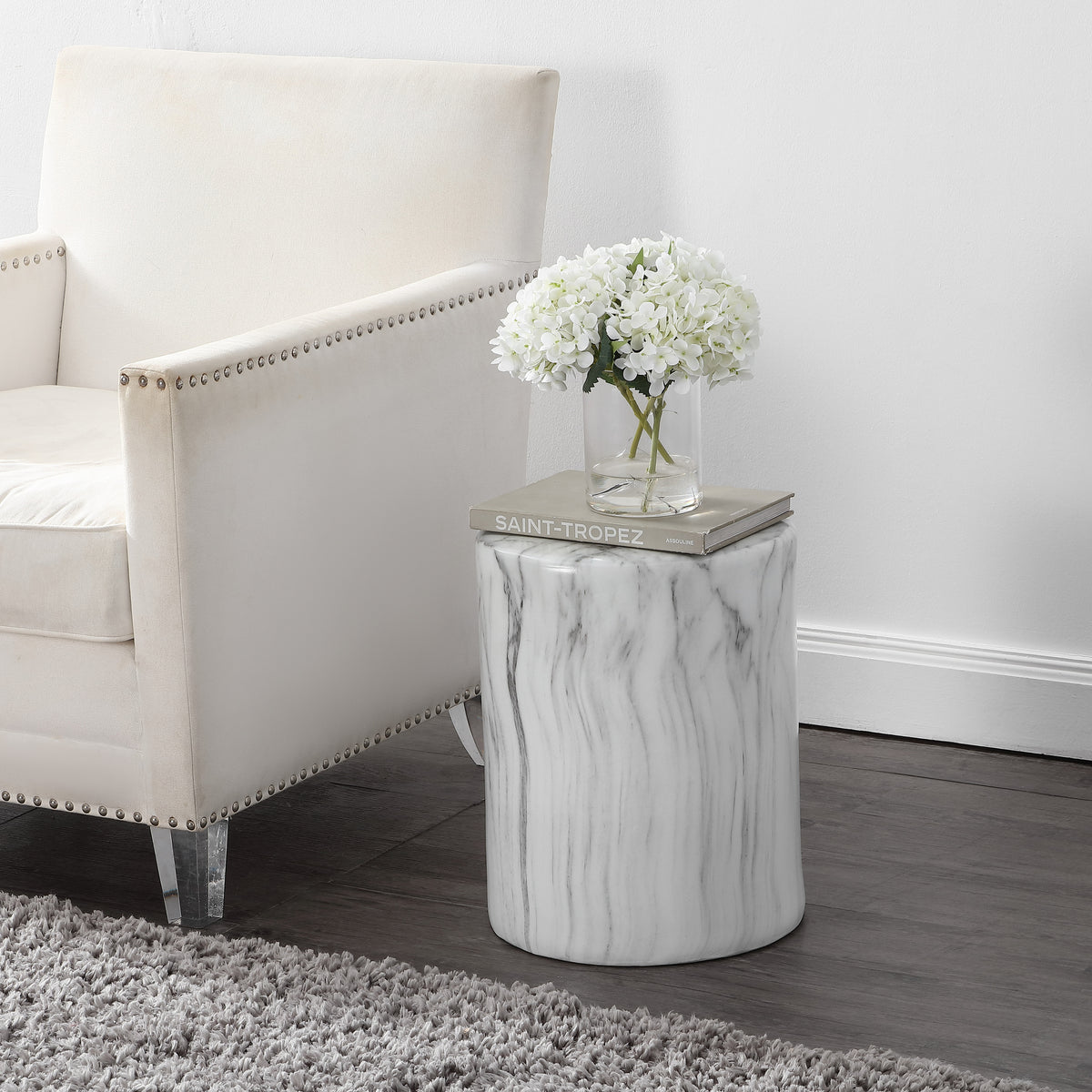 Zeus 16.75" Modern Minimalist Faux Marble Column Indoor/Outdoor Accent Table
