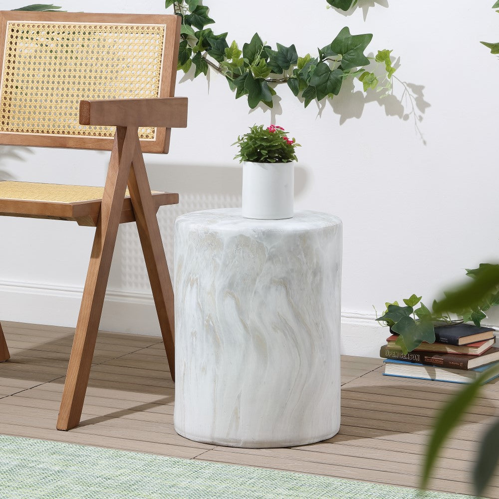 Zeus 16.75" Modern Minimalist Faux Marble Column Indoor/Outdoor Accent Table