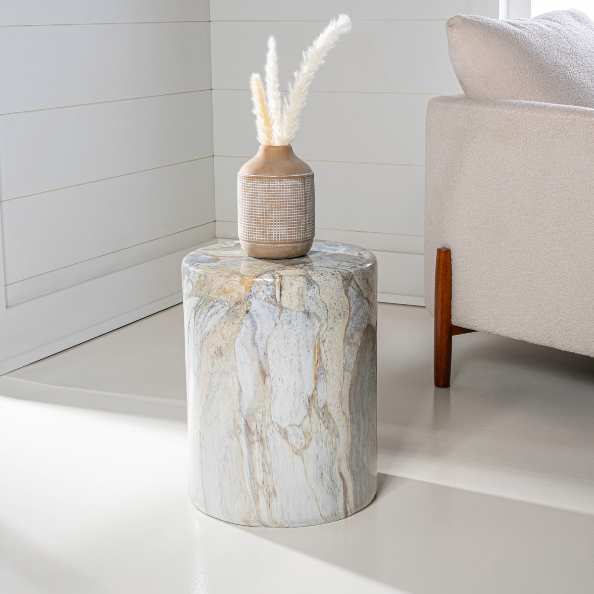 Zeus 16.75" Modern Minimalist Faux Marble Column Indoor/Outdoor Accent Table