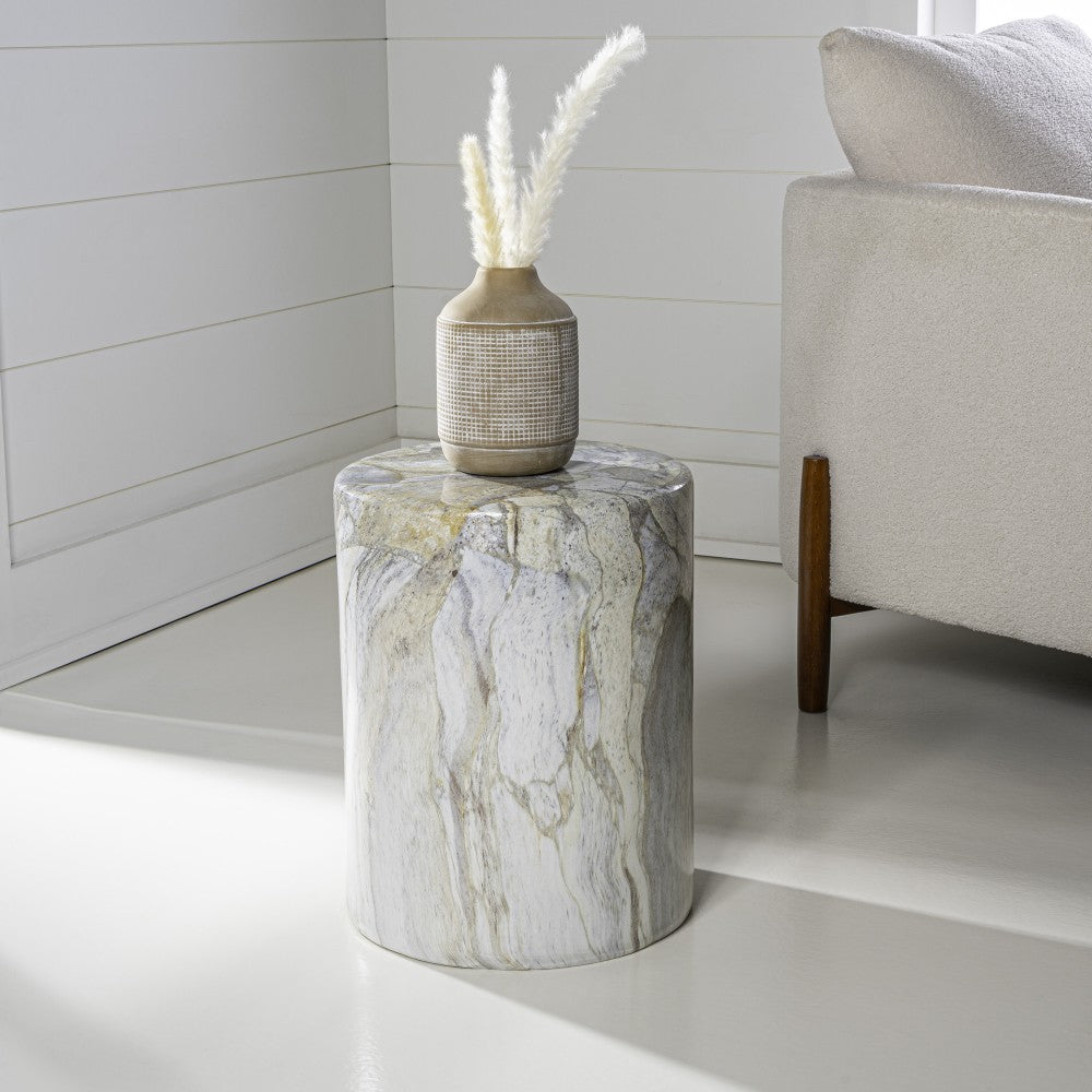 Zeus 16.75" Modern Minimalist Faux Marble Column Indoor/Outdoor Accent Table