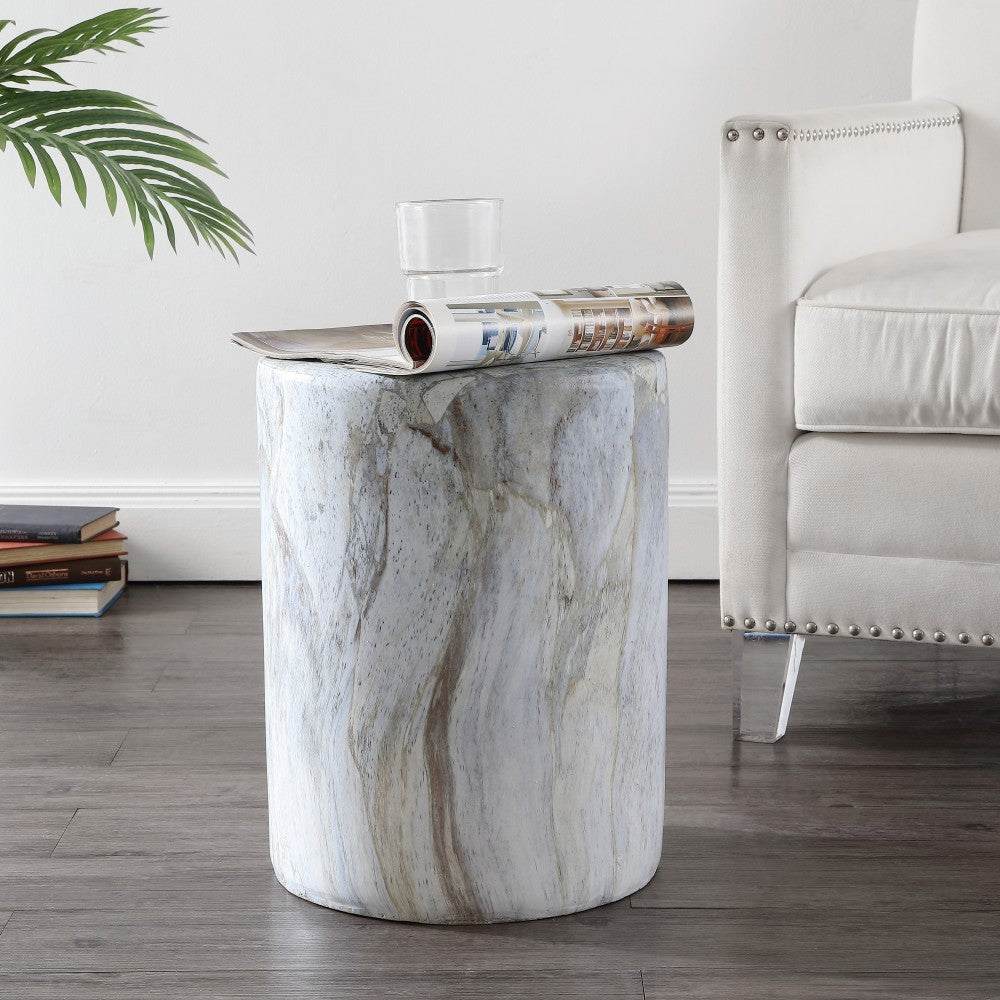 Zeus 16.75" Modern Minimalist Faux Marble Column Indoor/Outdoor Accent Table