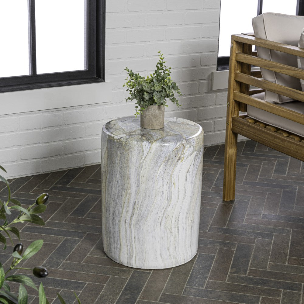 Zeus 16.75" Modern Minimalist Faux Marble Column Indoor/Outdoor Accent Table