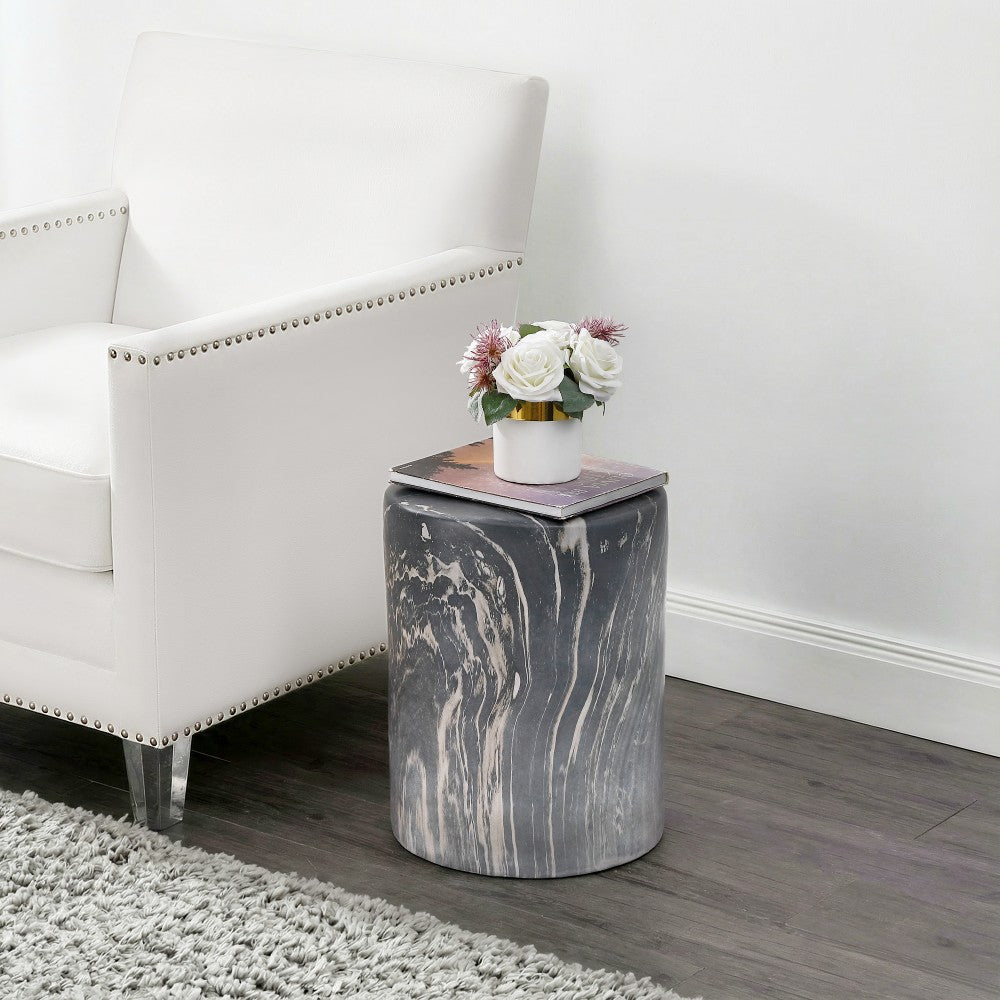 Zeus 16.75" Modern Minimalist Faux Marble Column Indoor/Outdoor Accent Table