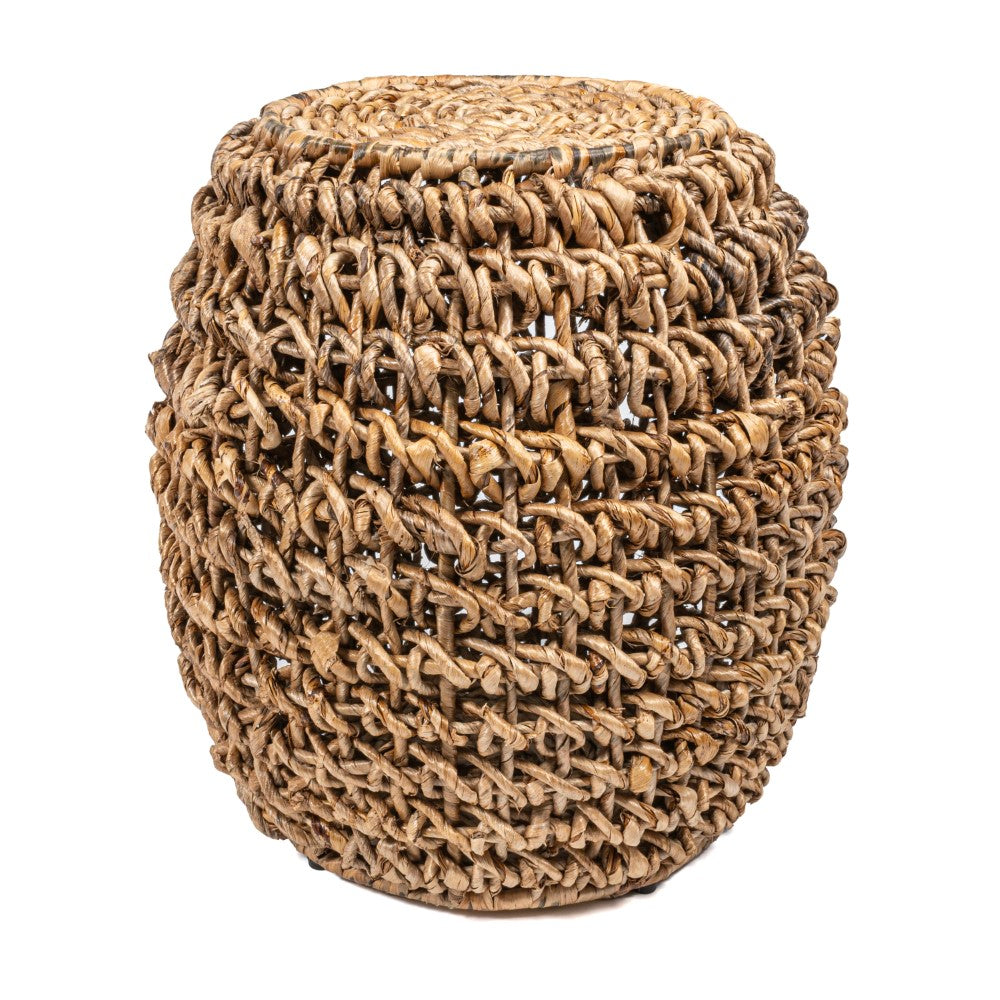 Nippon 21" Rustic Bohemian Barrel-Style Abaca/Iron Handwoven Stool