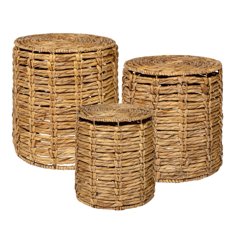 Calvero 18" Coastal Bohemian Handwoven Water Hyacinth Nesting Round Accent Table
