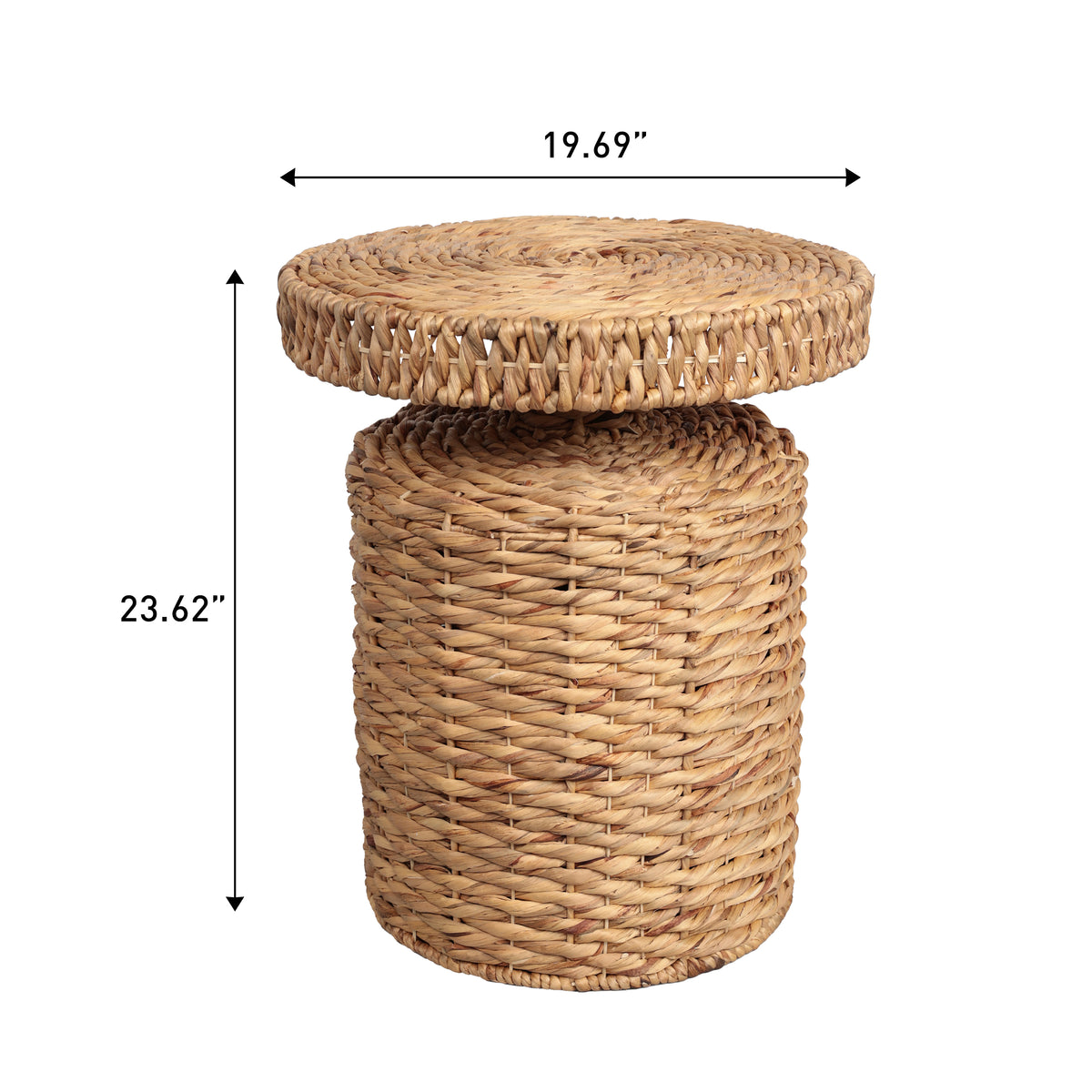 Virello 19.65" Coastal Bohemian Handwoven Water Hyacinth Round Accent Side Table