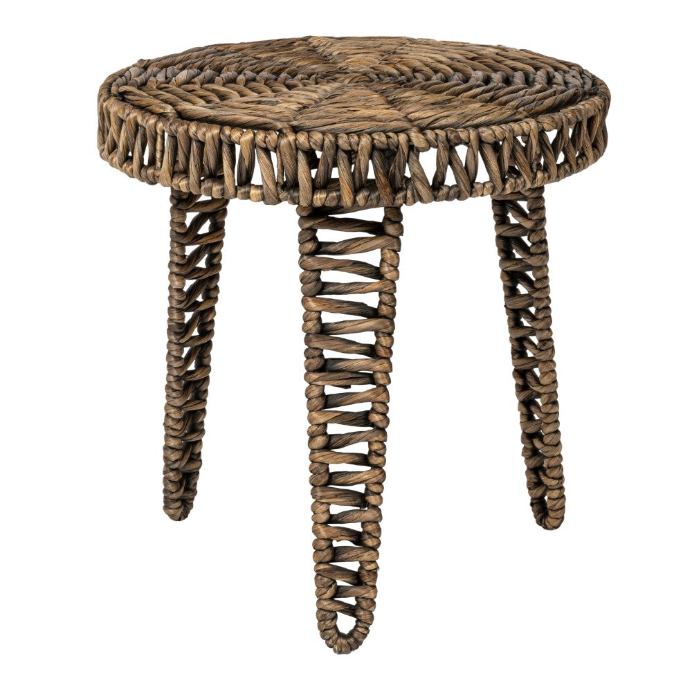 Vero 17" Coastal Bohemian Handwoven Water Hyacinth Round Tripod End Table
