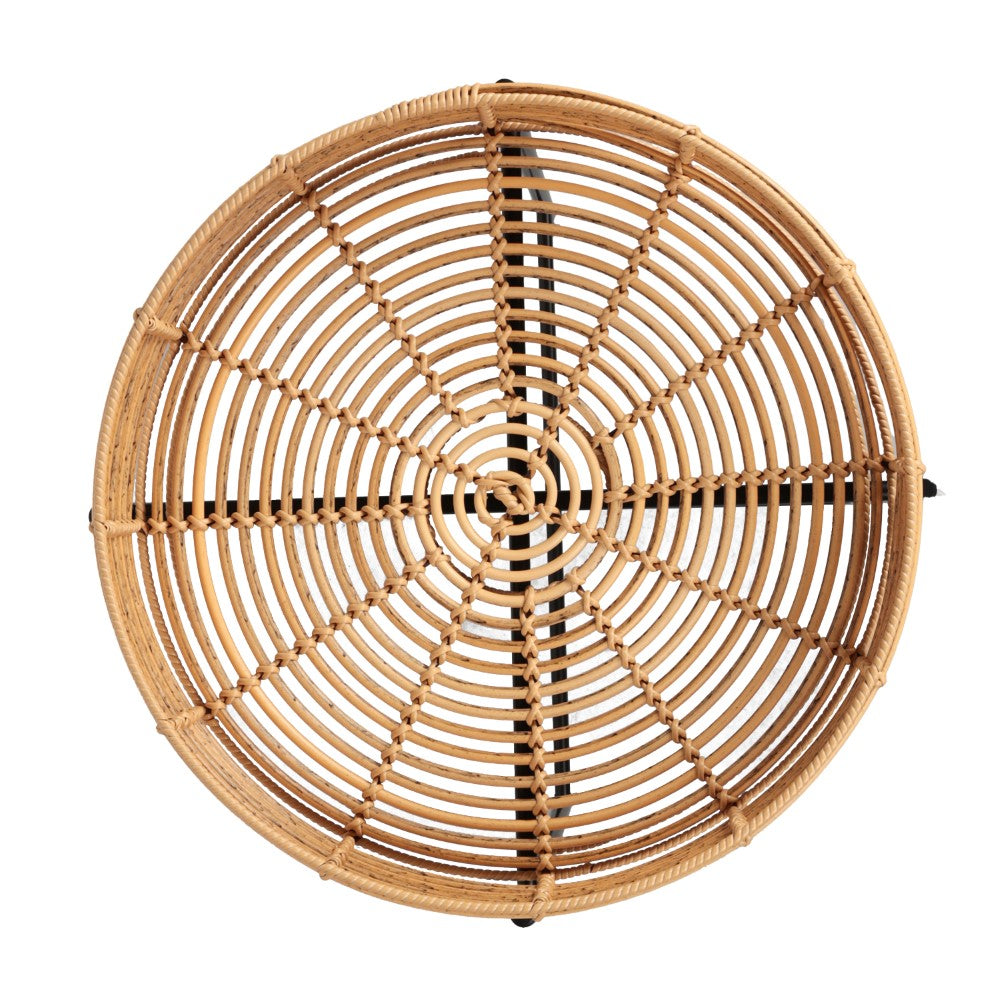 Zelo 20" Coastal Bohemian Faux Rattan Round Tray End Table with Metal Base