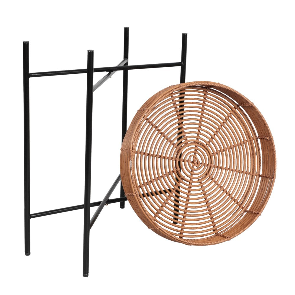Zelo 20" Coastal Bohemian Faux Rattan Round Tray End Table with Metal Base