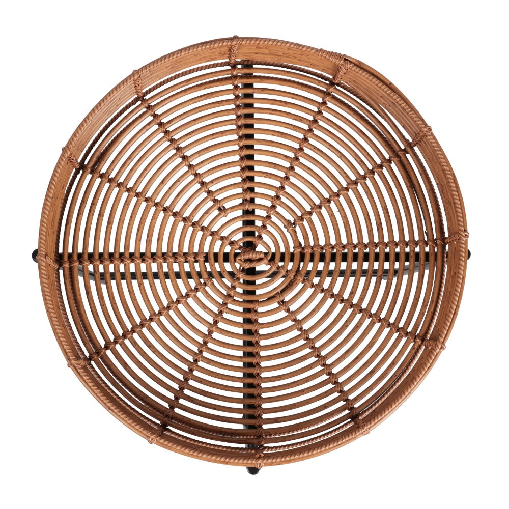 Zelo 20" Coastal Bohemian Faux Rattan Round Tray End Table with Metal Base