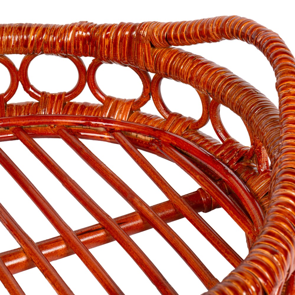Olive 17.5 in. W x 13.5 in. D Handcrafted Rattan Oval Geometric Loop Ring Decorative Serving Tray with Handles and Slat Base
