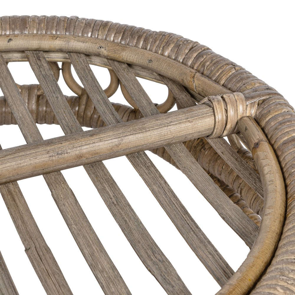 Olive 17.5 in. W x 13.5 in. D Handcrafted Rattan Oval Geometric Loop Ring Decorative Serving Tray with Handles and Slat Base