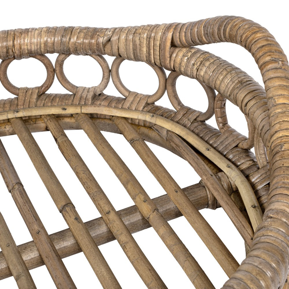 Olive 17.5 in. W x 13.5 in. D Handcrafted Rattan Oval Geometric Loop Ring Decorative Serving Tray with Handles and Slat Base