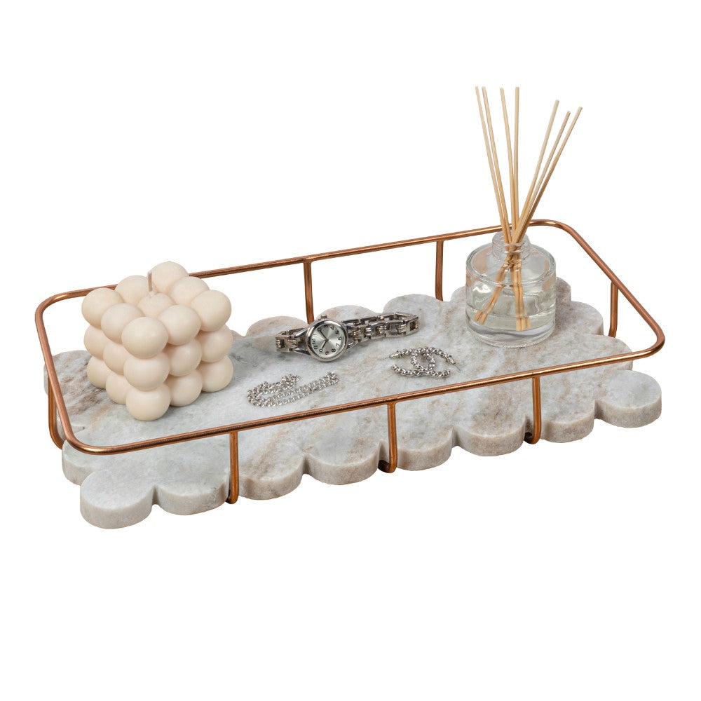 Barku 12" x 6" Modern Industrial Metal/Marble Scalloped Base Vanity Tray