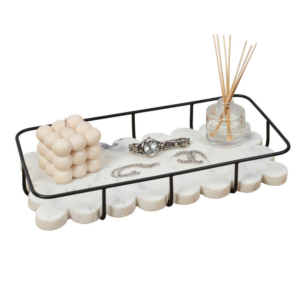 Barku 12" x 6" Modern Industrial Metal/Marble Scalloped Base Vanity Tray