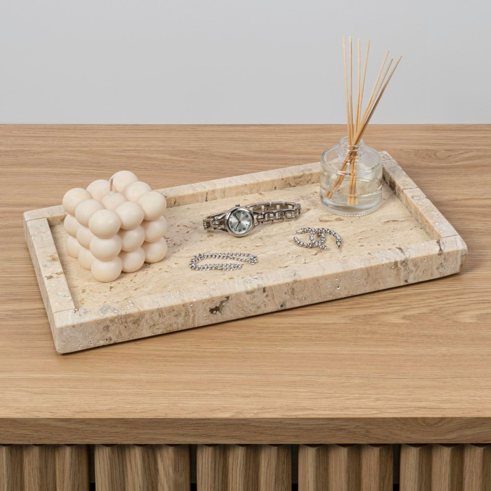 Elmu Stone 12" x 6" Classic Minimalist Rectangular Marble Bathroom Countertop Tray