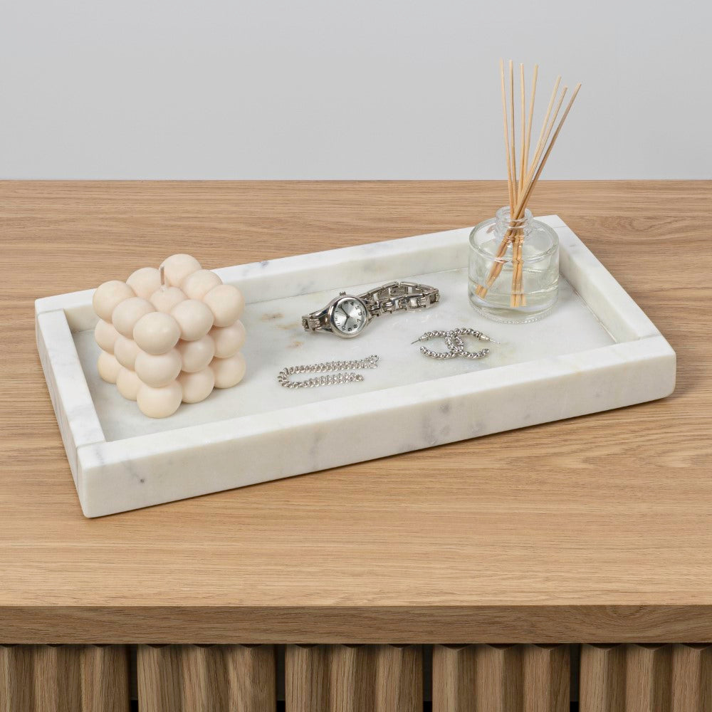 Elmu Stone 12" x 6" Classic Minimalist Rectangular Marble Bathroom Countertop Tray
