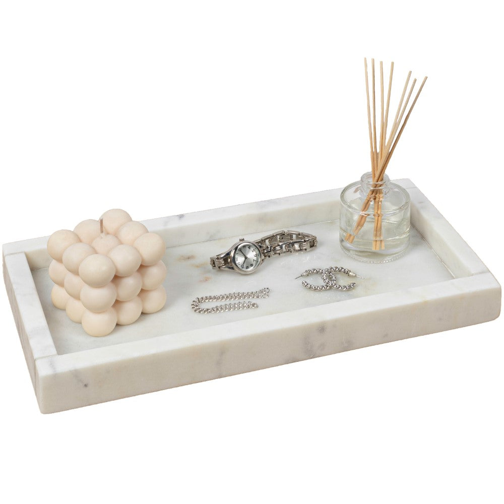 Elmu Stone 12" x 6" Classic Minimalist Rectangular Marble Bathroom Countertop Tray