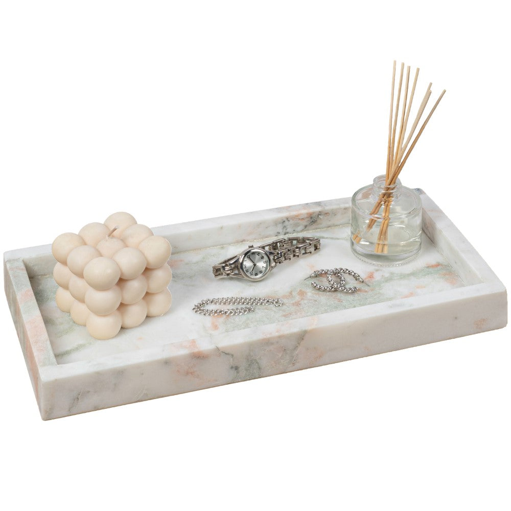 Elmu Stone 12" x 6" Classic Minimalist Rectangular Marble Bathroom Countertop Tray