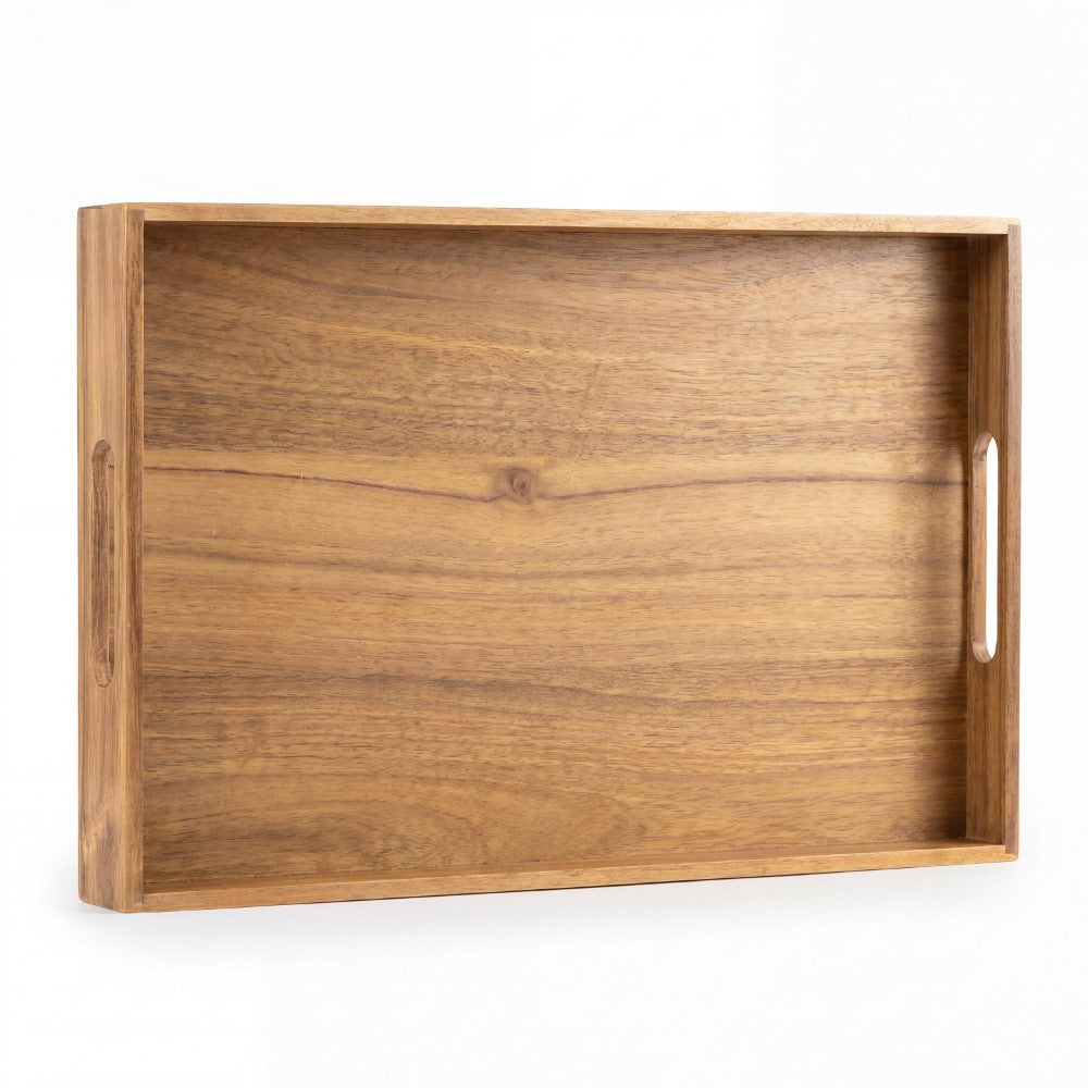 Cosmere 17 In. W Handcrafted Large Acacia Wood Rectangular Serving Tray with Handles