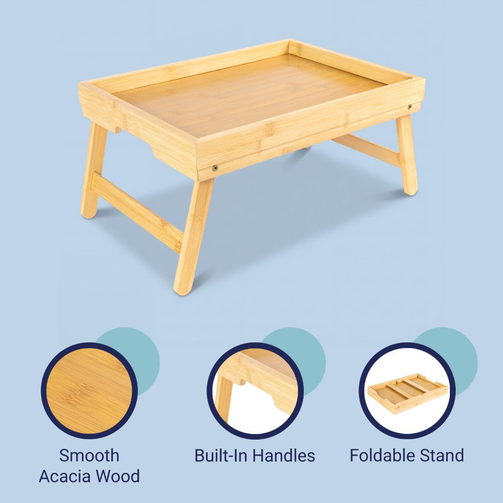 Soluna 16 in. W x 11.7 in. D Handcrafted Bamboo Breakfast Bed Tray with Built-In Handles and Foldable Legs