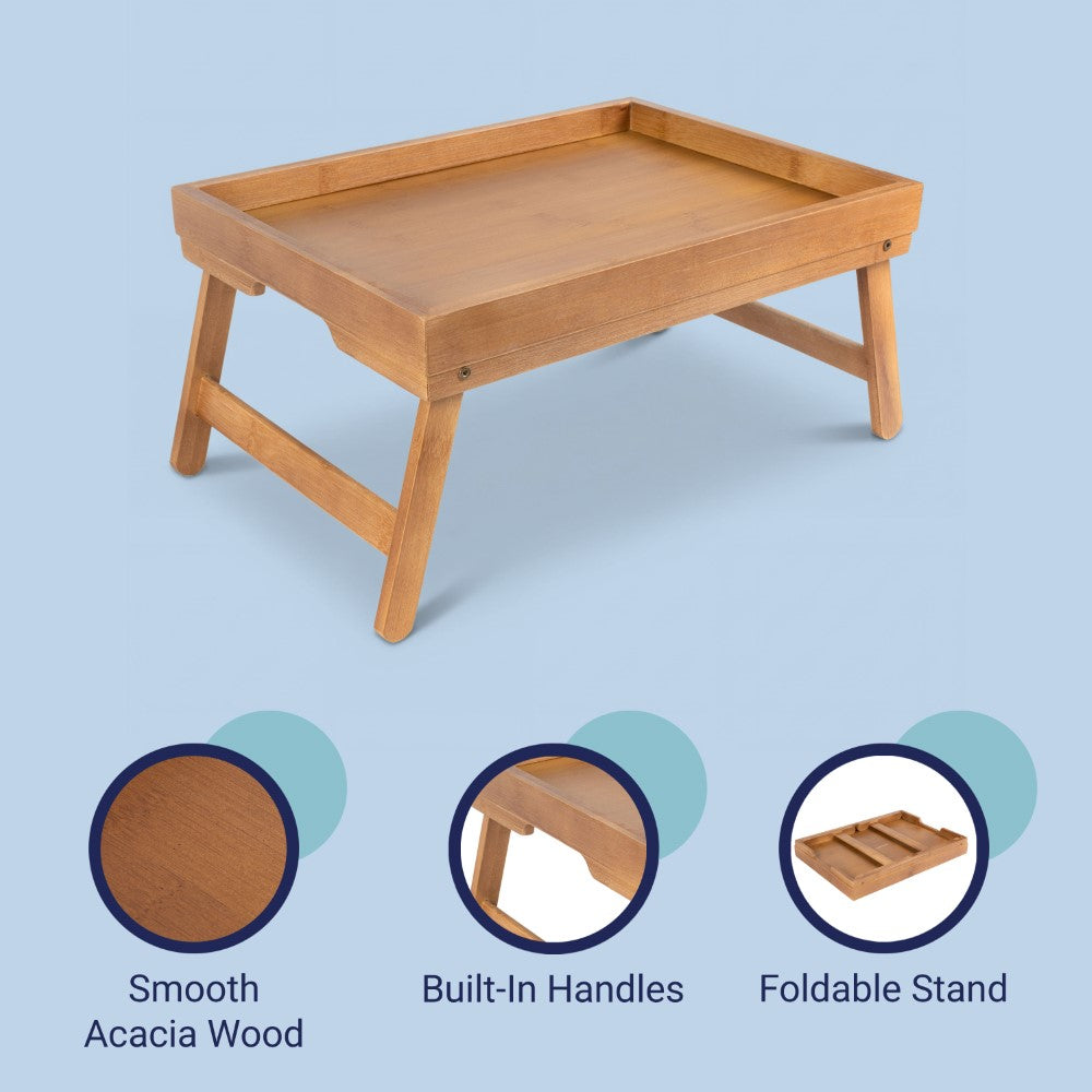 Soluna 16 in. W x 11.7 in. D Handcrafted Bamboo Breakfast Bed Tray with Built-In Handles and Foldable Legs