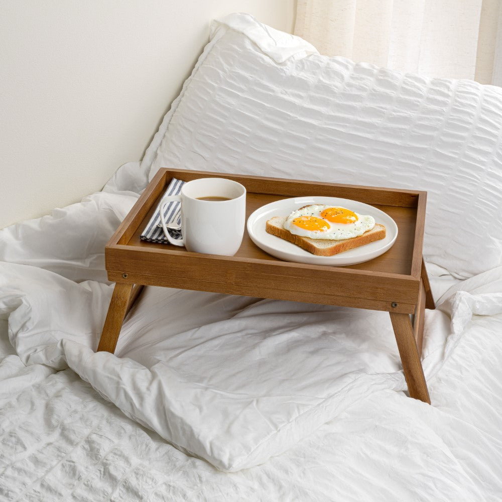 Soluna 16 in. W x 11.7 in. D Handcrafted Bamboo Breakfast Bed Tray with Built-In Handles and Foldable Legs