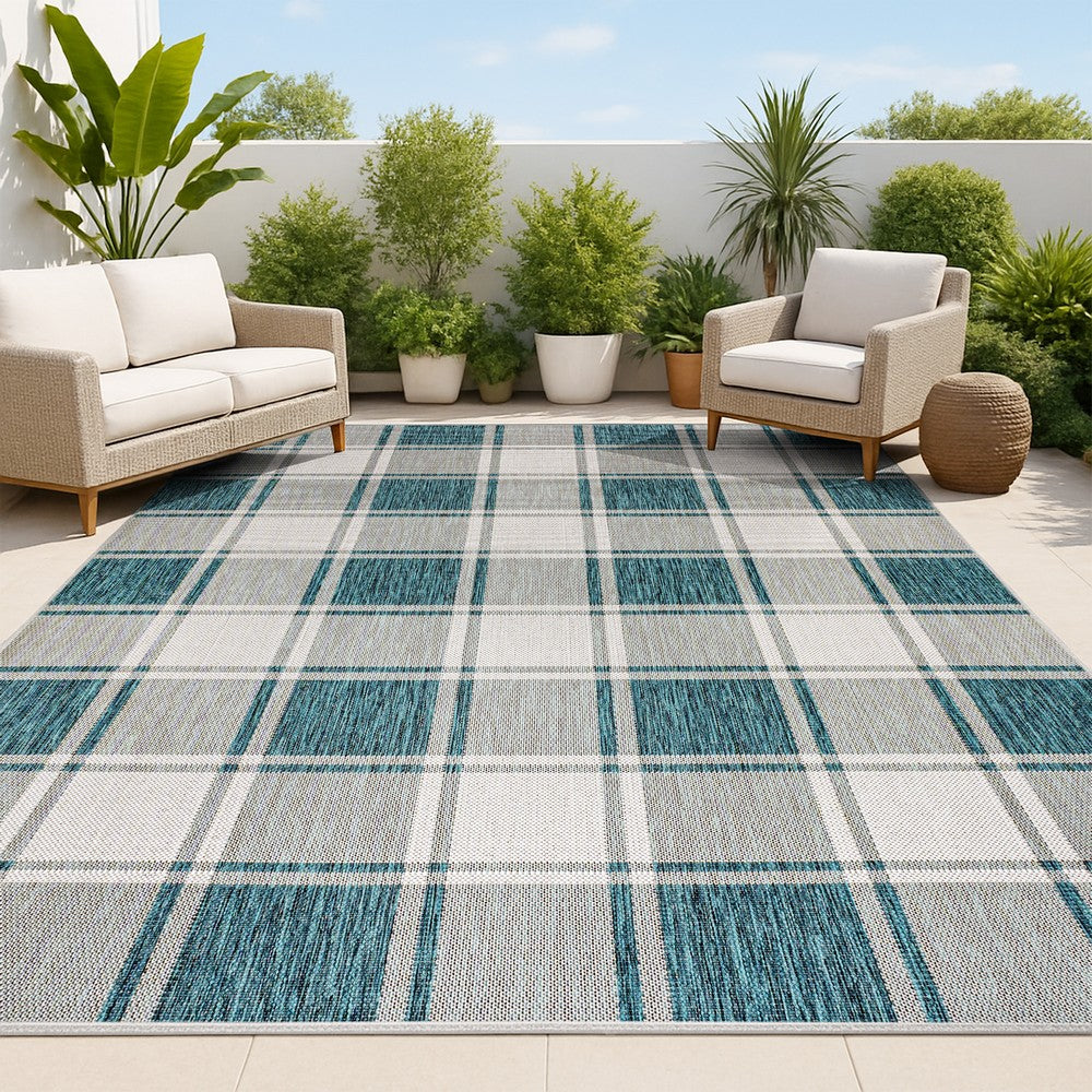 Acrylic Traditional Farmhouse Bold Gingham Indoor/Outdoor Area Rug