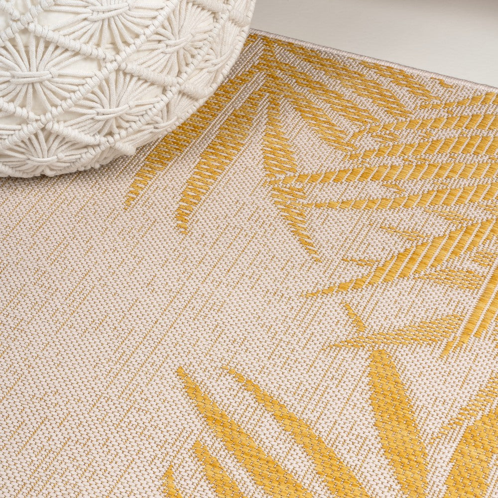 Palm Coastal Cottage Palm Frond Border Indoor/Outdoor Area Rug