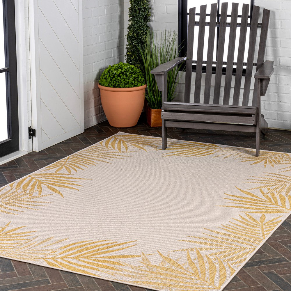 Palm Coastal Cottage Palm Frond Border Indoor/Outdoor Area Rug