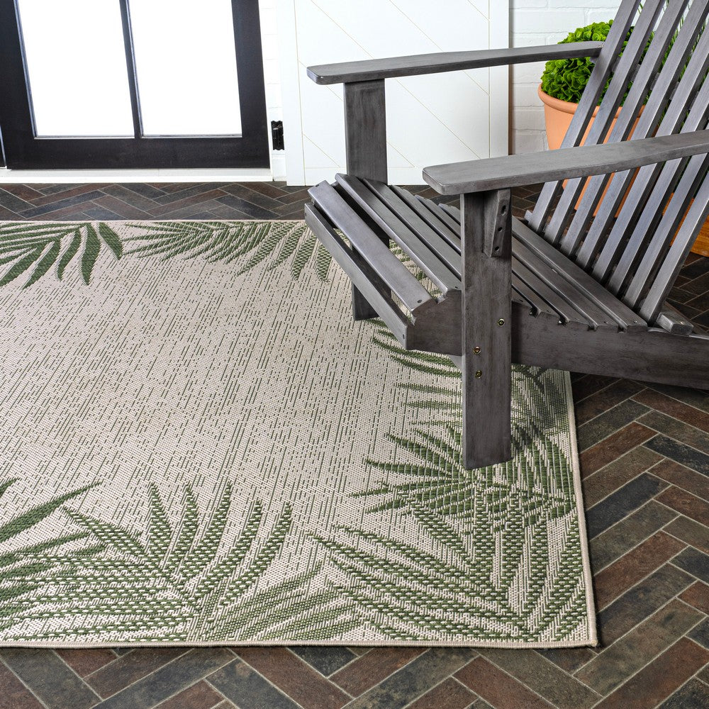 Palm Coastal Cottage Palm Frond Border Indoor/Outdoor Area Rug