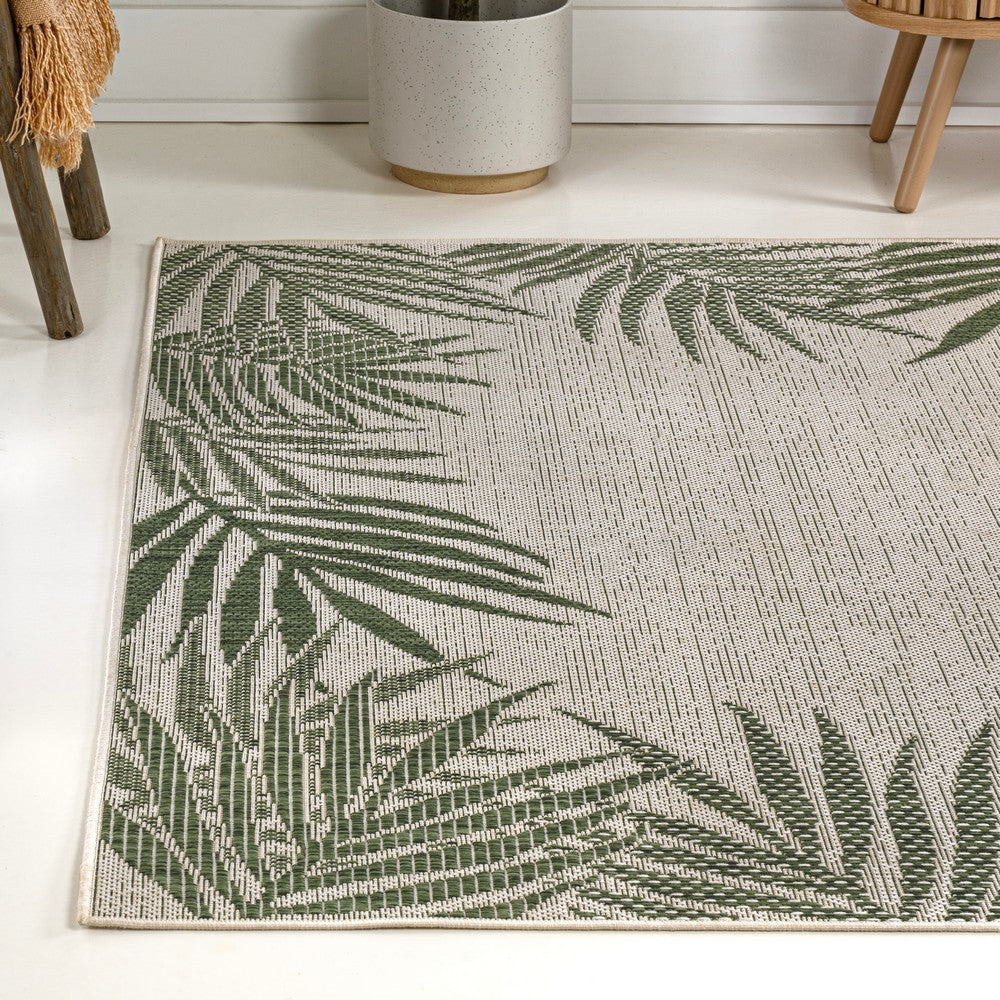 Palm Coastal Cottage Palm Frond Border Indoor/Outdoor Area Rug