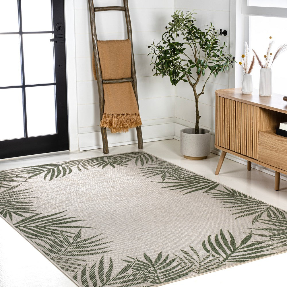 Palm Coastal Cottage Palm Frond Border Indoor/Outdoor Area Rug