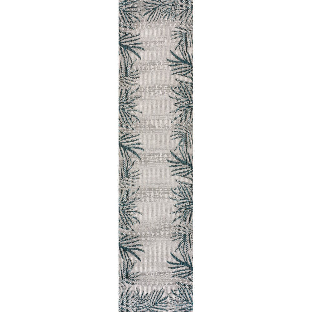 Palm Coastal Cottage Palm Frond Border Indoor/Outdoor Area Rug