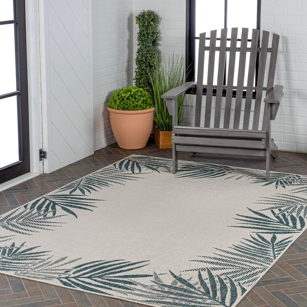 Palm Coastal Cottage Palm Frond Border Indoor/Outdoor Area Rug