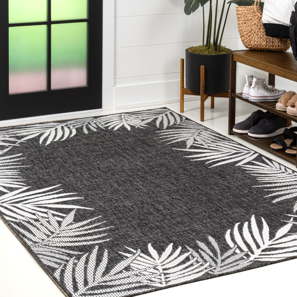 Palm Coastal Cottage Palm Frond Border Indoor/Outdoor Area Rug