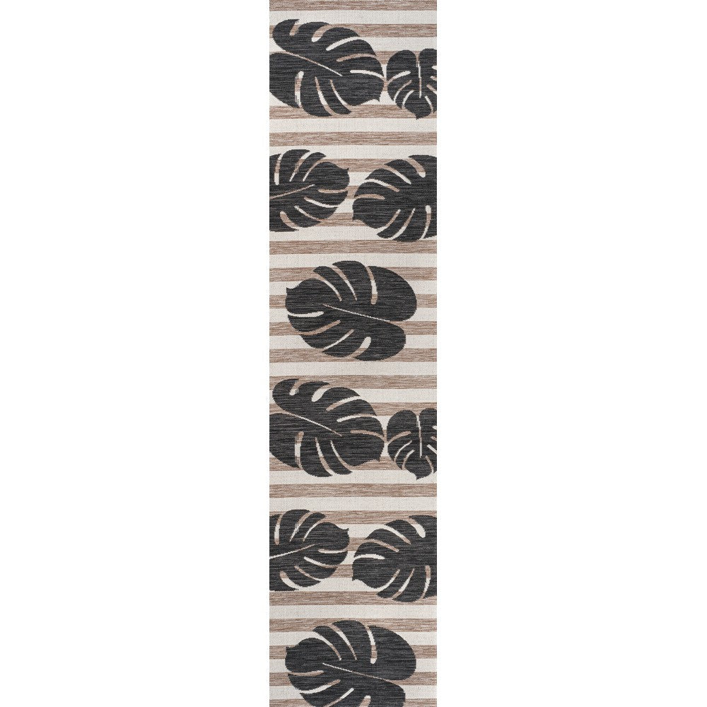 Mica Classic Beach Stripe And Monstera Leaf Indoor/Outdoor Area Rug