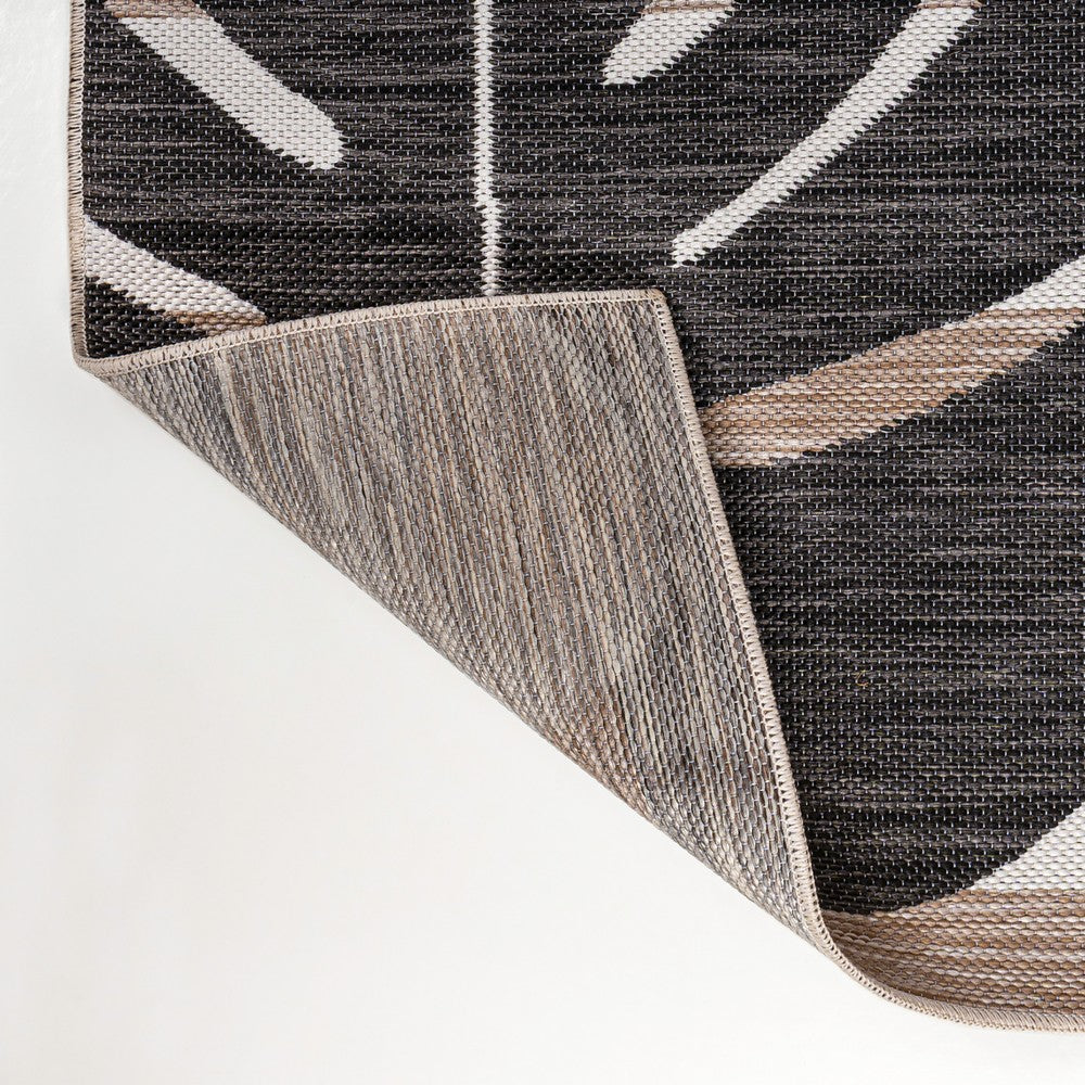 Mica Classic Beach Stripe And Monstera Leaf Indoor/Outdoor Area Rug