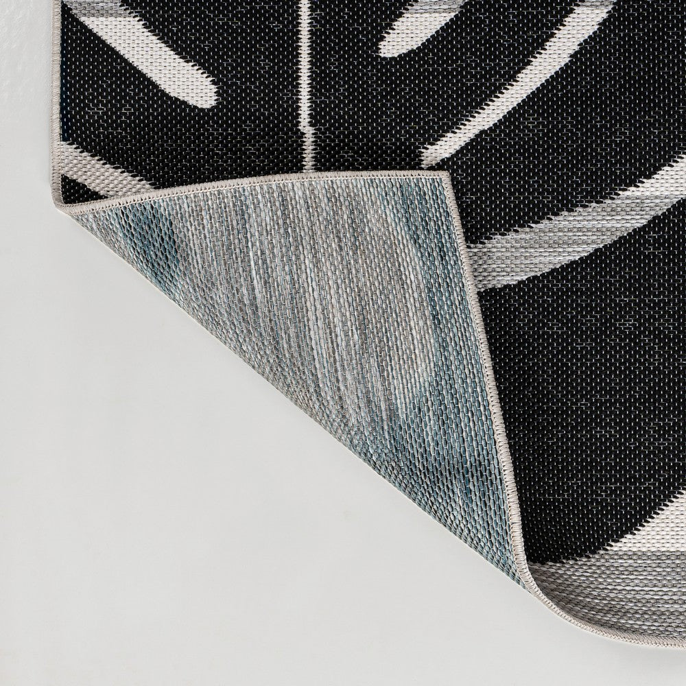 Mica Classic Beach Stripe And Monstera Leaf Indoor/Outdoor Area Rug