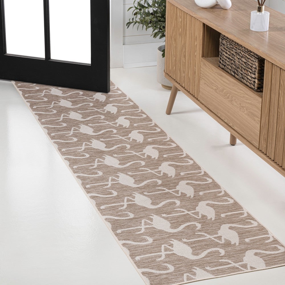 Pepper Casual Coastal Flamingos Two-tone Indoor/Outdoor Area Rug