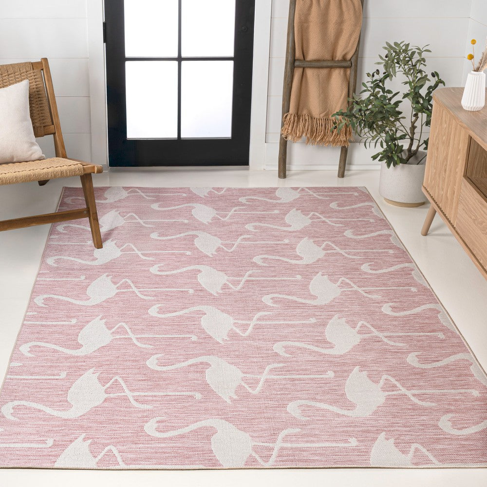 Pepper Casual Coastal Flamingos Two-tone Indoor/Outdoor Area Rug