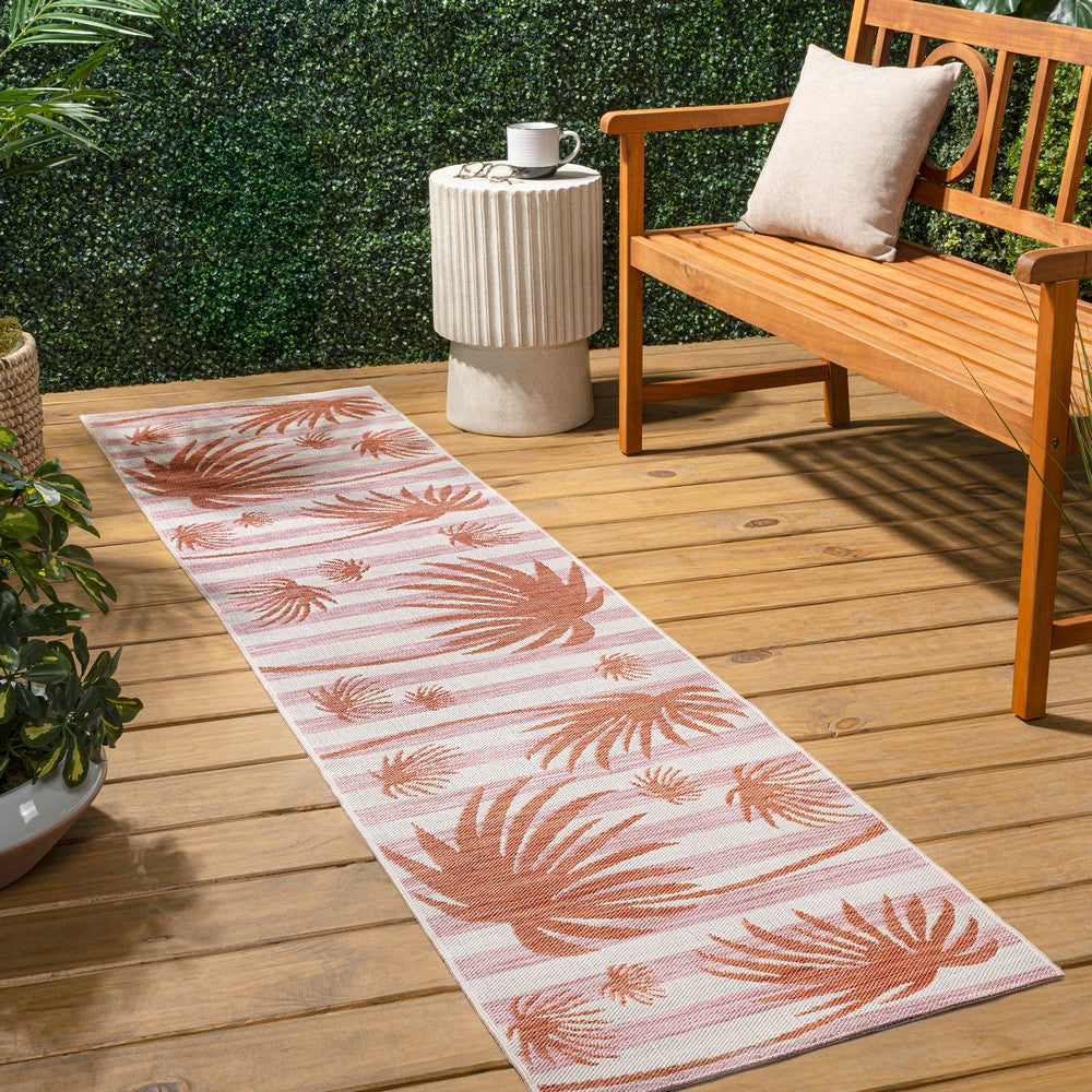 River Classic Beach Stripe And Palm Leaf Indoor/Outdoor Area Rug