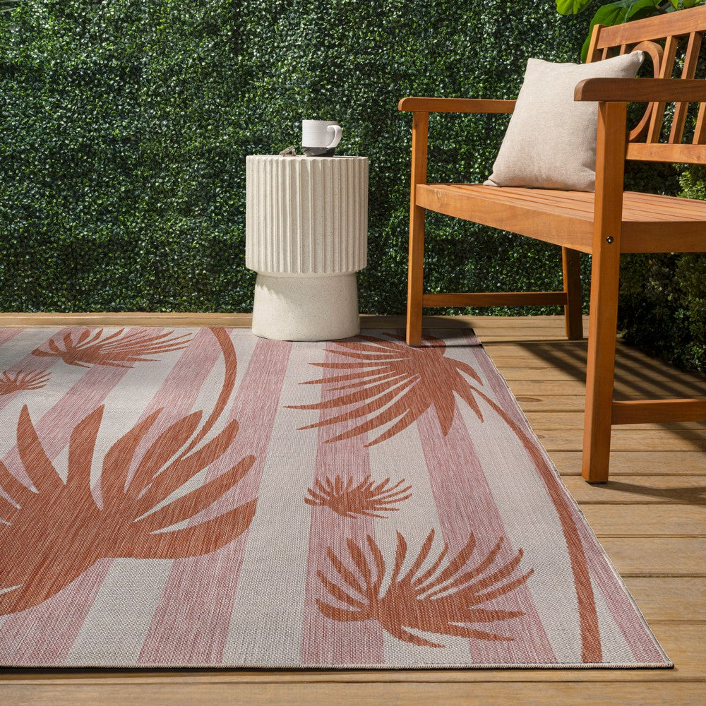 River Classic Beach Stripe And Palm Leaf Indoor/Outdoor Area Rug