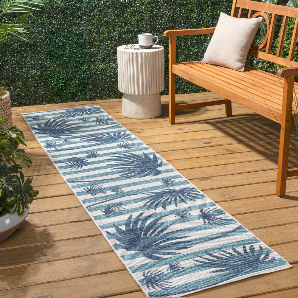 River Classic Beach Stripe And Palm Leaf Indoor/Outdoor Area Rug