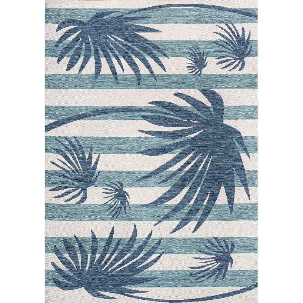 River Classic Beach Stripe And Palm Leaf Indoor/Outdoor Area Rug