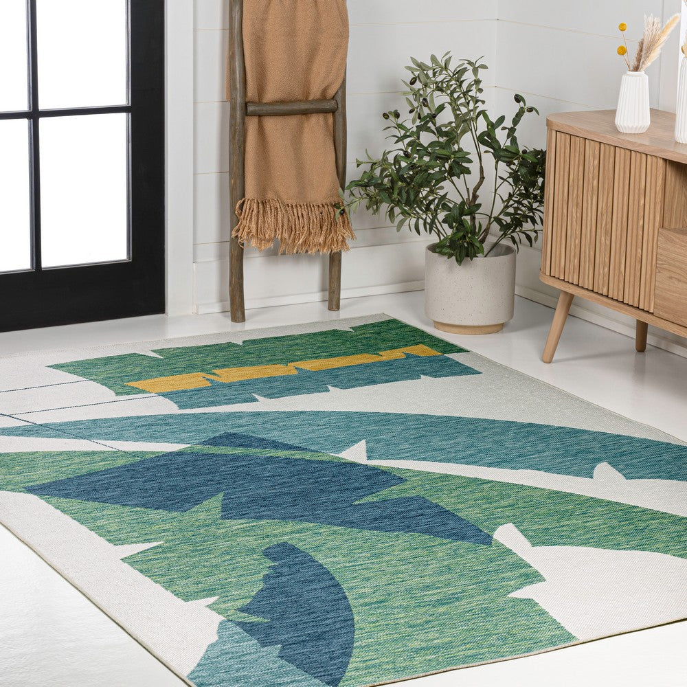 Spruce Coastal Vintage Abstract Palm Leaf Indoor/Outdoor Area Rug