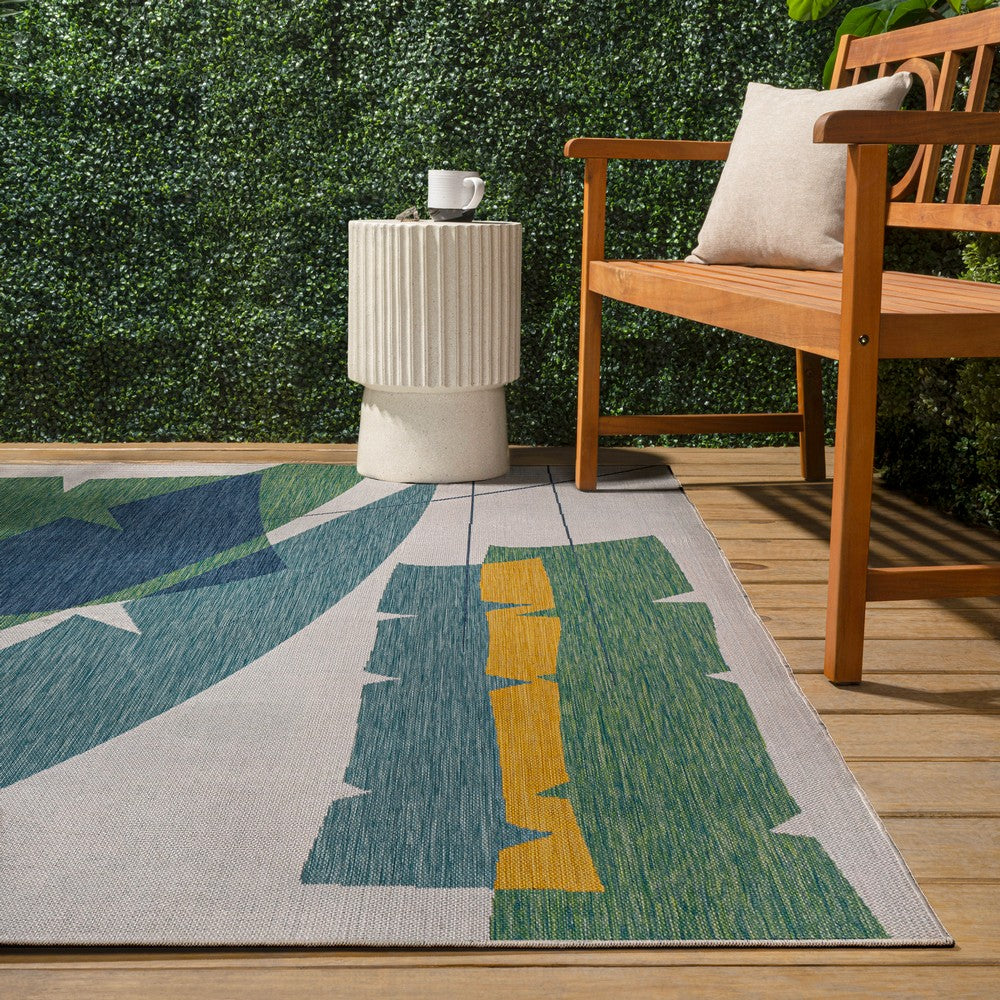 Spruce Coastal Vintage Abstract Palm Leaf Indoor/Outdoor Area Rug
